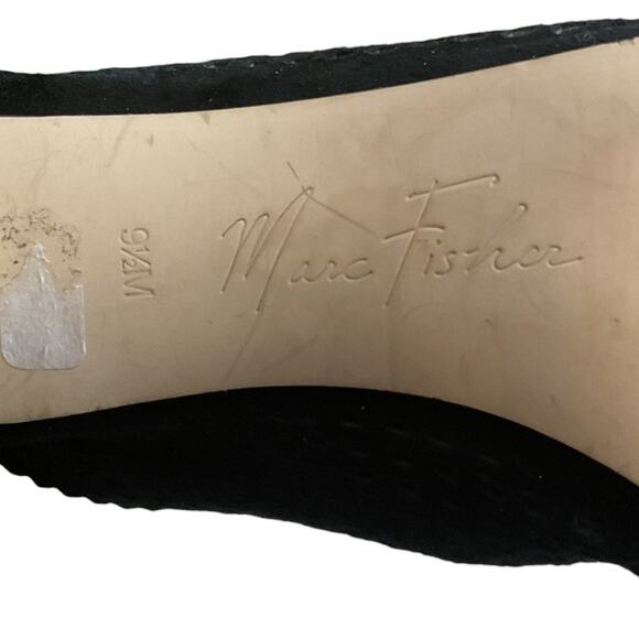 Marc Fisher Peddle Peep Toe Leather Suede Heels Laser Cut Bootie Black SZ 9.5 M - Picture 16 of 16